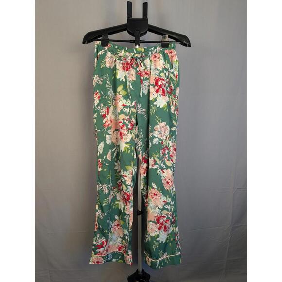 CUPCAKES AND CASHMERE Silky Green Floral Long Leg Pajama Bottoms w/ Pockets- Med - Picture 1 of 6